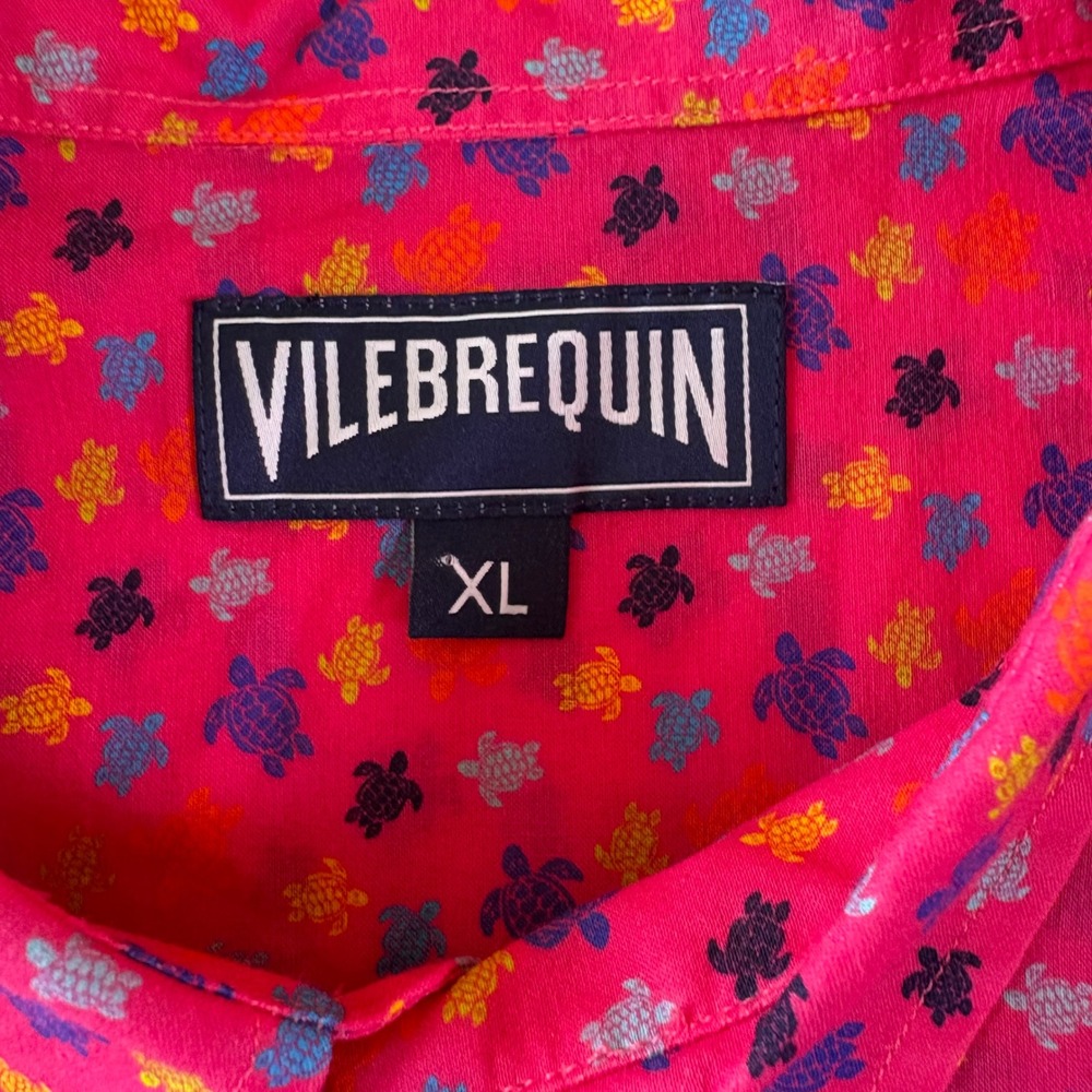 Vilebrequin Mens XL Micro Turtle Sport Shirt Button Up Pink Designer Lightweight - Picture 3 of 9